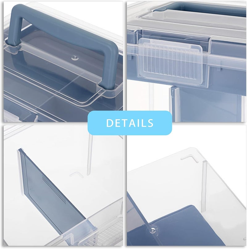 BTSKY 2 Layer Clear Plastic Dividing Storage Box with Removable Tray Multipurpose Stationery Storage Box with Handle Portable Sewing Box Art Craft Supply Organizer Home Utility Box (Big Blue) - Image 5